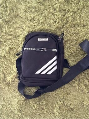 Sporto Black Messenger Sling Bag with White Stripe Accents